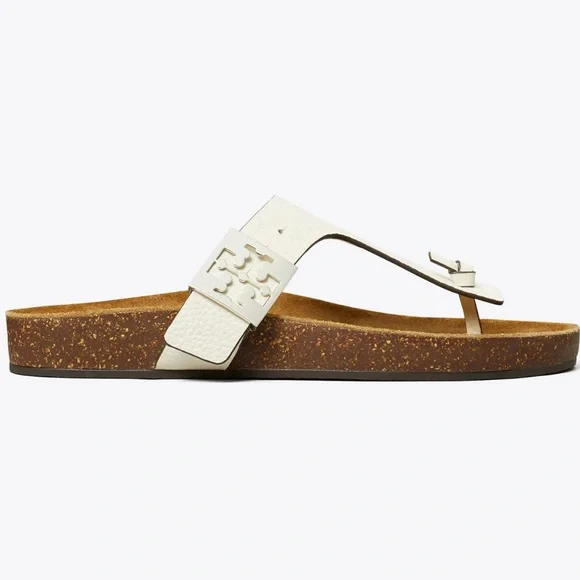 NWT Tory Burch size 9 cream leather thong sandal with silver hardware - Picture 3 of 14
